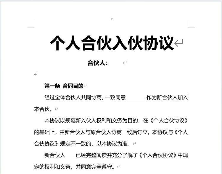 合伙人协议合同范本word 合伙人协议合同范本word
