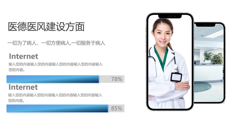 蓝色医德医风医院工作总结报告PPT模板下载
